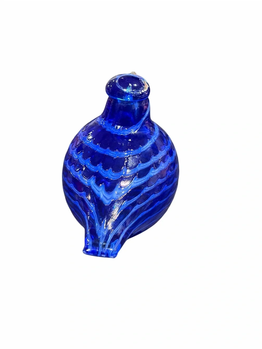 Signed Blue Art Glass Bird Figurine Hand Blown Paperweight Sculpture
